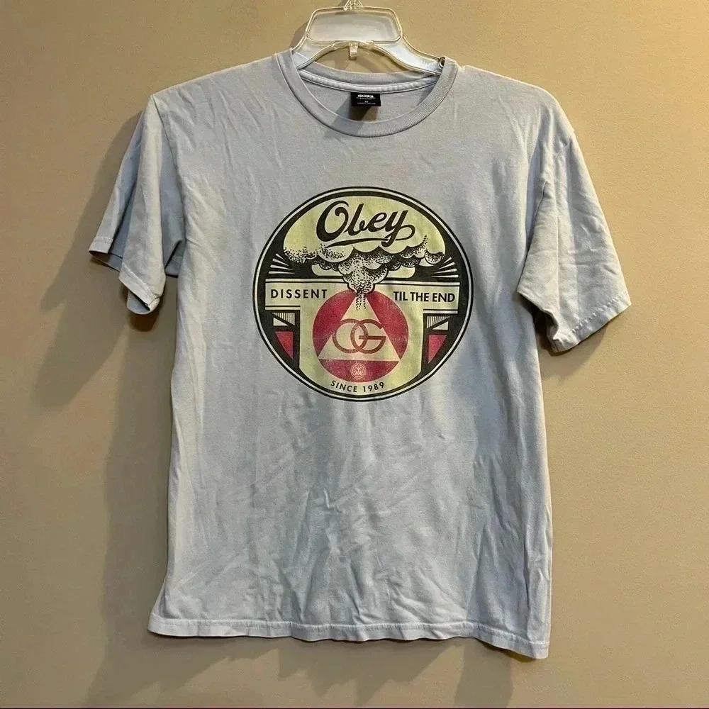 Men's OBEY Dissent Til The End Tee Shirt Cotton Size Medium M Grey